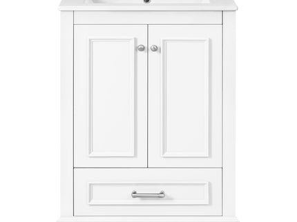 Bathroom Vanity With Ceramic Sink Combo, Modern Freestanding Storage Cabinet With Silver Handles