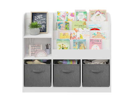 Bookcase And Bookshelf With 3 Collapsible Drawers, Multifunctional Display Stand