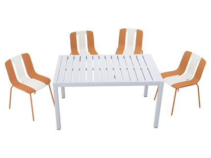 4 Piece Set Of Modern Striped Color- Blocking Single Chairs With Long Table