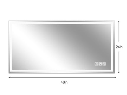 LED Bathroom Vanity Wall Mirror With Straight Edge Design, Frosted Glass Finish, Anti Fog, Dimmable 3 Color Lighting - Silver