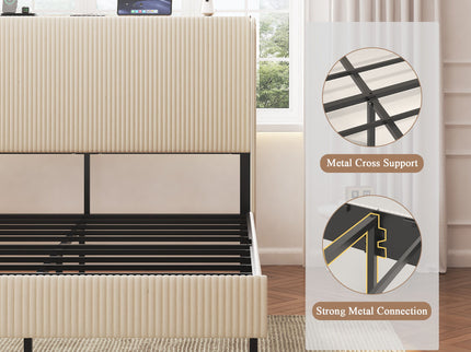 Platform Bed With Metal Frame And Charging Station
