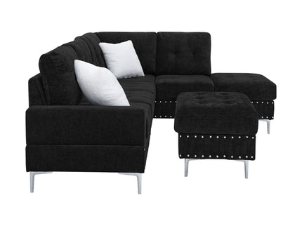 L-Shaped Sectional Sofa With Chaise And Storage Ottoman, Includes 2 Pillows