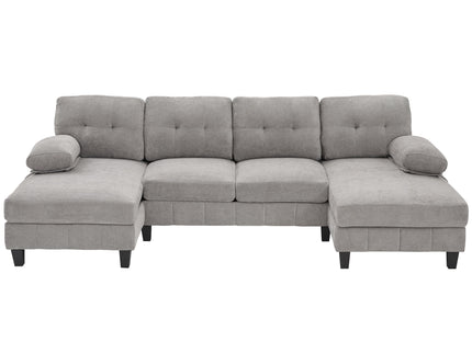 U-Shaped Sectional Sofa 103.5" Fabric Couch With Dual Chaise Lounges, Storage Pockets, Armrest Pillows