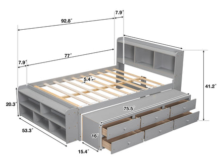 Bed With Bookcase Headboard, Under Bed Storage Drawers And Bed End Storage Case