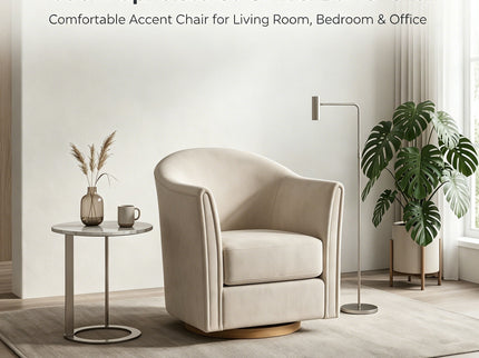 360 Degree Rotating Barrel Armchair For Living Room - Cream Beige