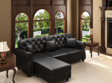 Upholstered Sofa With Nailhead Trim, Rolled Armrests With Ottoman
