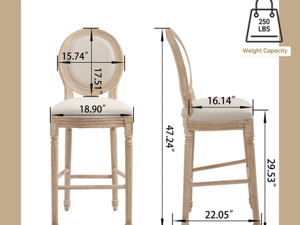French Country Bar Chairs & Round Back (Set of 2)