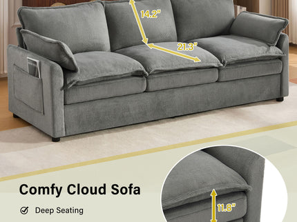 Modern 3 Seater Sofa With Side Storage Pockets For Living Room