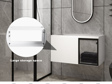 36" (35 1 / 4") Wall Mounted Bathroom Vanity, Cabinet With Half Door (Excluding Sink) - Glossy White