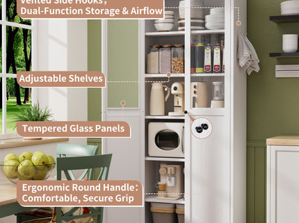 Tall Metal Kitchen Pantry Cabinet With Adjustable Shelves And Silent Magnetic Doors - White