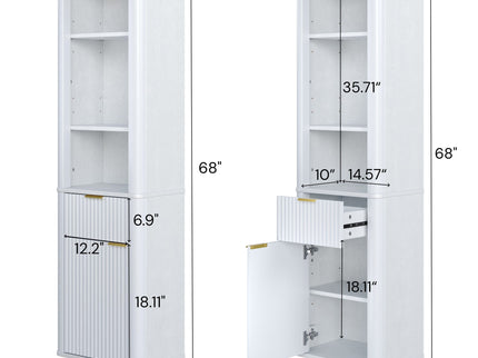 Tall Bathroom Storage Cabinet With Adjustable Shelves And 1 Drawer & Door