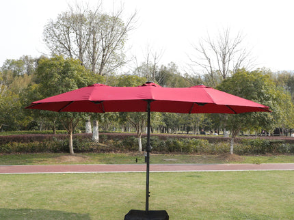 Double- Sided Outdoor Market Umbrella With Lights And Base