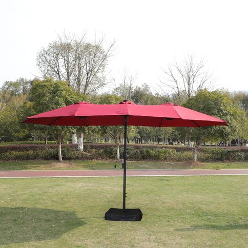 Double- Sided Outdoor Market Umbrella With Lights And Base