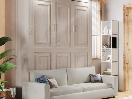 Queen Size Murphy Bed With Sofa And LED - Beige