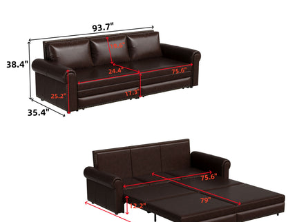 3 In 1 Convertible Sleeper Sofa With Nailhead Trim & Rolled Arm
