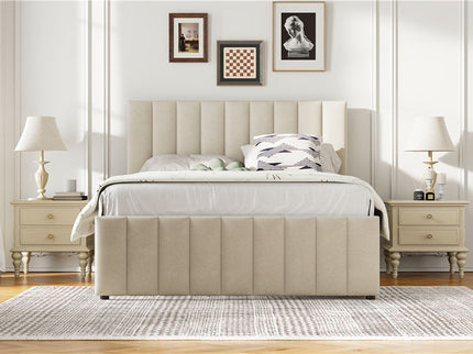 Upholstered Platform Bed With Twin Size Trundle And 3 Drawers