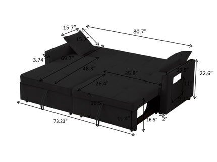 3 In 1 Convertible Sleeper Sofa Bed, Reclining Backrest, Pillows, Pockets