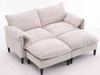 Beige / 2 Seater Sectional Sofa, 2 Ottomans