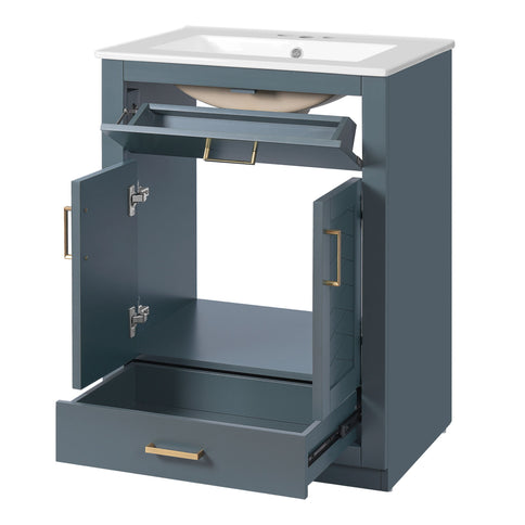 Modern Bathroom Vanity With Integrated Ceramic Sink, 2 Door Cabinet With Tip-Out Drawer
