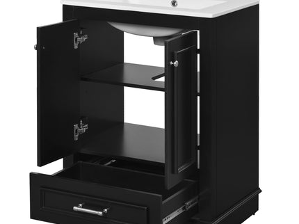 Bathroom Vanity With Ceramic Sink Combo, Modern Freestanding Storage Cabinet With Silver Handles