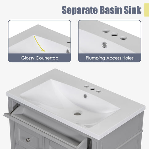 Bathroom Vanity With Top Sink, 2 Drawers And Tip Out Drawer, Rectangular Design