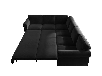 L-Shaped Sofa Couch With Pull Out Bed With Nailhead Trim & Rolled Arm