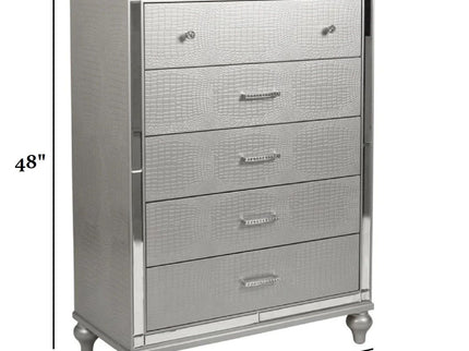 1 Piece Chest With 5 Drawers Snake Skin Bedroom Furniture - Silver