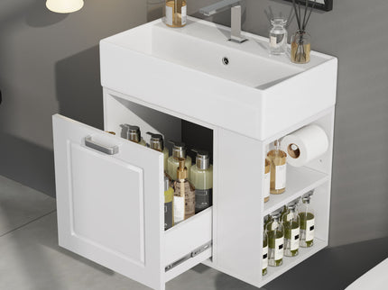 Modern Wall Mounted Bathroom Vanity With Sink, Soft Close Drawer, Adjustable Shelf, Toilet Paper Holder