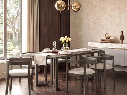 Rectangular Dining Table Set For 6 With Upholstered Barrel Back Chairs
