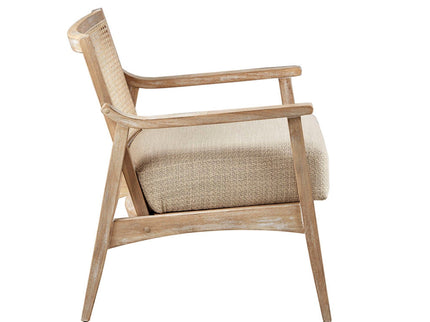 Chair With Cane Inset Back And Upholstered Seat - Light Brown
