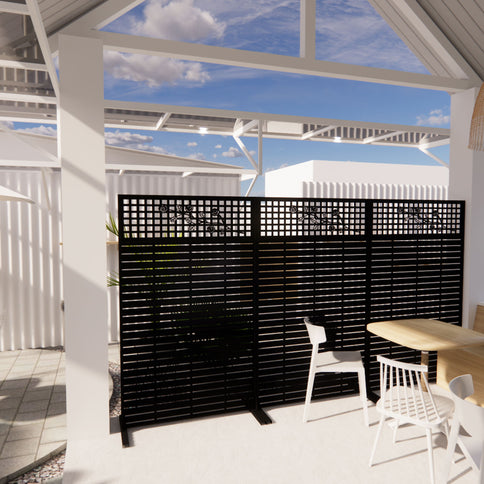 Outdoor / Indoor Divider With Freestanding Decorative Privacy Screen - Black