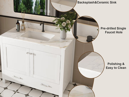 43" Bathroom Vanity, Multi Functional Cabinet, Doors And Drawer - White