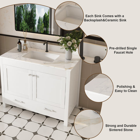 43" Bathroom Vanity, Multi Functional Cabinet, Doors And Drawer - White