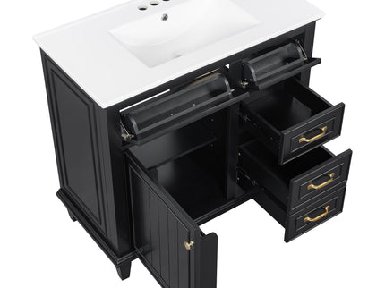 Modern Bathroom Vanity With Sink Top, Flip Drawers, Adjustable Shelf