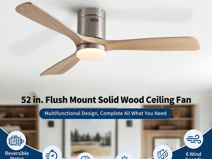Low Profile Flush Mount Intergrated LED Ceiling Fan With Light And Silent Reversible Motor