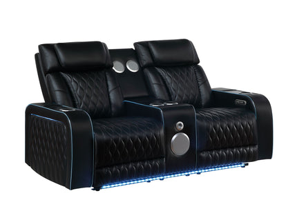 Electra - Power Reclining Loveseat With Power Headrests, Console, Speakers, Massage, LED Lighting And USB Control
