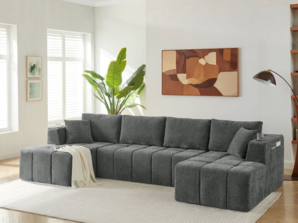 U - Shaped Sectional Sofa, Cup Holders & Side Pockets For Living Room