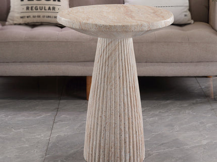 Fluted Pedestal Round Coffee Table - Beige / Yellow