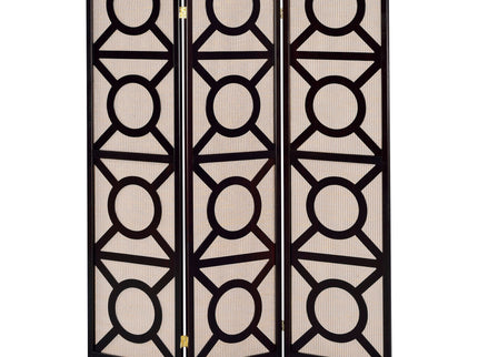 Circle Pattern 3 Panel Folding Screen - Brown