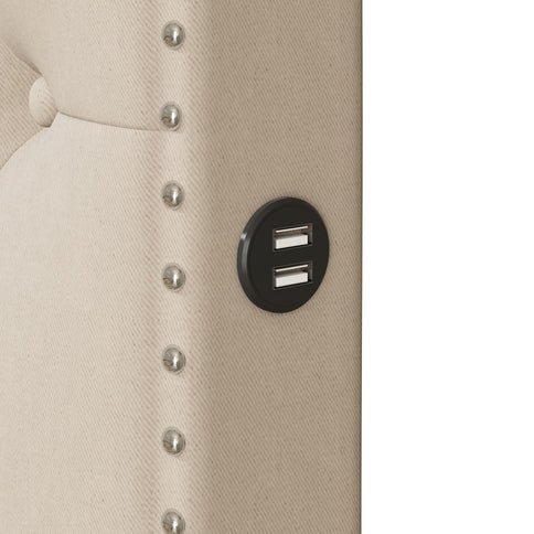 Upholstered Platform Bed With Trundle And 2 Sets Of USB Ports On Each Side, Fabric