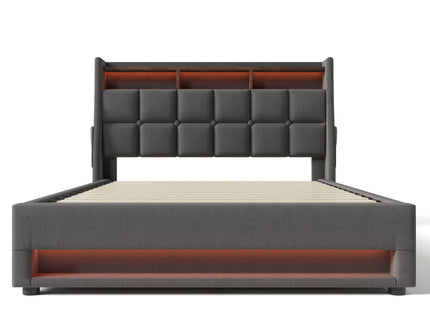 Platform Bed With Hydraulic Storage, LED Lighting & Charging Station