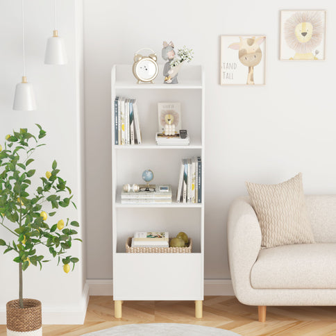 4 Tier Bookcase, Book Display With Safety Restraint, Storage Cabinet For Playroom - White