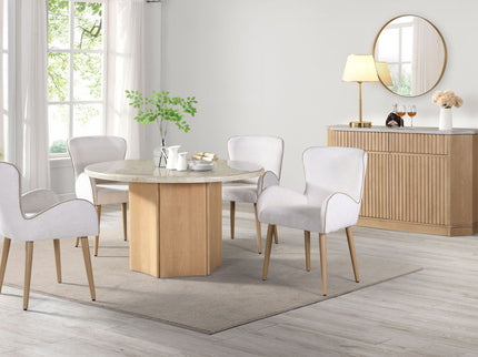 Qwin - Marble Top Round Dining Table - Natural