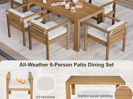 Rustic Patio Dining Set For 6 With Removable Cushions