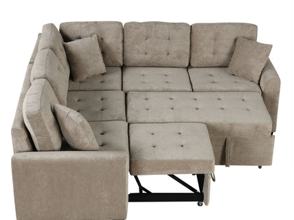 L-Shape Sofa Bed Pull-Out Sleeper Sofa With Wheels, USB Ports, Power Sockets For Living Room