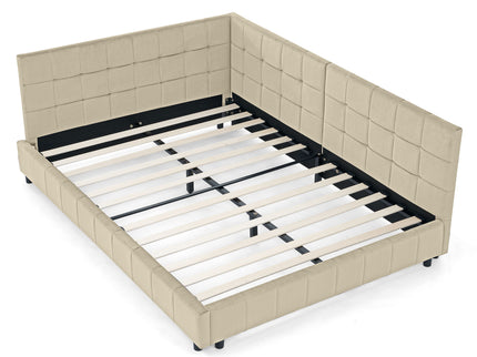 Mid-Century Storage Upholstered Tufted Bed Frame With Backrest And Armrests