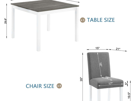 5 Piece Dining Table Set With 4 Chairs For Kitchen - Gray / White