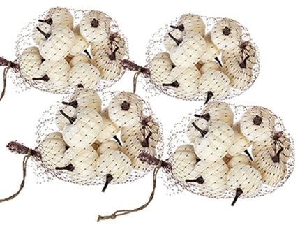 Velvety Pumpkin In Mesh Bag, Bag / 12, For Holiday Harvest Festival Fall Festival & Thanksgiving (Set of 4) - White