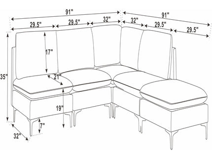Upholstered Modular Sectional With Tall Legs, Medium Firm Seat