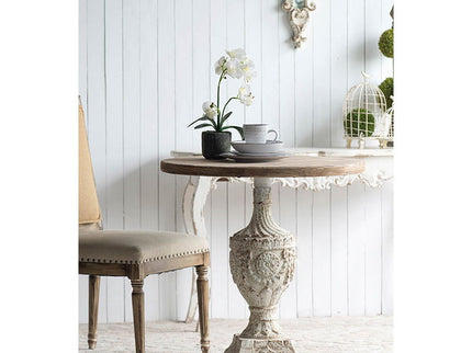 Antique Round Wood Table - Antique White / Gray